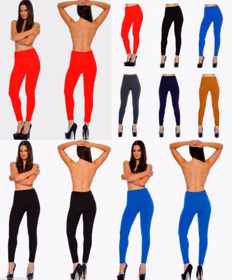 Lot 6 3 Leggings Bleu Rouge Beige Noir Pur Serré Pantalon Hiver Stretch OS S M L - Photo 1/1