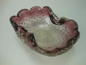 Piatto vetro arte italiana foglia argento vetro Murano anni 50 pizzicato bolle d'aria ritorte - Foto 1 di 10