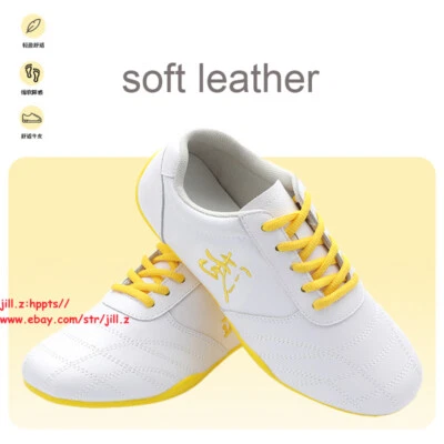 Kids Men's Leather Martial Arts Training Footwear Taekwondo Kung Fu TaiChi Shoes - Image 1 of 4