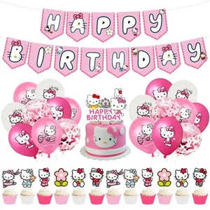 Hello Kitty Balloons Happy birthday KIDS banner party decor cake topper AU STOCK - Picture 1 of 6
