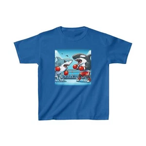 Kids Youth Great White Shark vs Killer Whale T Shirt Multiple Sizes and Colors - Picture 1 of 15