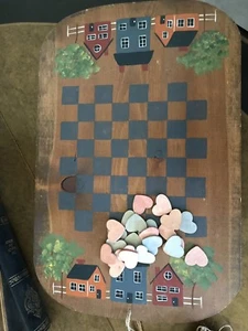 Vintage Hand Painted Checkerboard/Chessboard On Pine Wood,17x11.25 - Picture 1 of 2