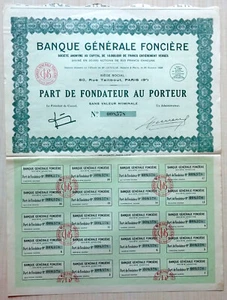 France, 1928, Banque Generale Fonciere - Bond Certificate & Coupons, 500 Francs - Picture 1 of 2