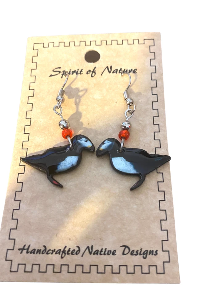 Pendientes Spirit of Nature PUFFINS - cuentas blanco negro - alambre francés Foto 1 de 1