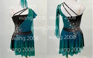 Ice Skating Figure skating Dress Gymnastics Costume green black Twirling - Picture 1 of 7