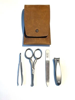 DOVO Maniküre Set in hellbraunem Lederetui mit 4 Teilen Maniküre Pediküre - Bild 1 von 4