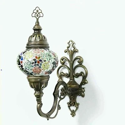 Turkish Moroccan Handmade Glass Mosaic Tiffany Style Wall Sconce Lamp & Bulb-M - Image 1 of 2