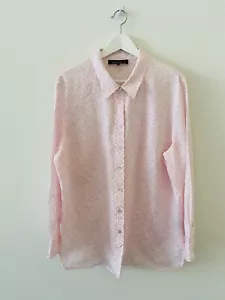 Maggie T Linen Shirt Size 14 Pink White Long Sleeve Button Up Collar Blouse - Picture 1 of 10