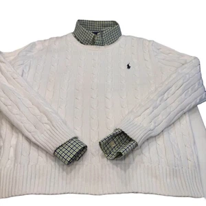 Ralph Lauren Big Boys White Cable Knit Sweater & Button Down Shirt Sz XL 2 Pcs - Picture 1 of 13