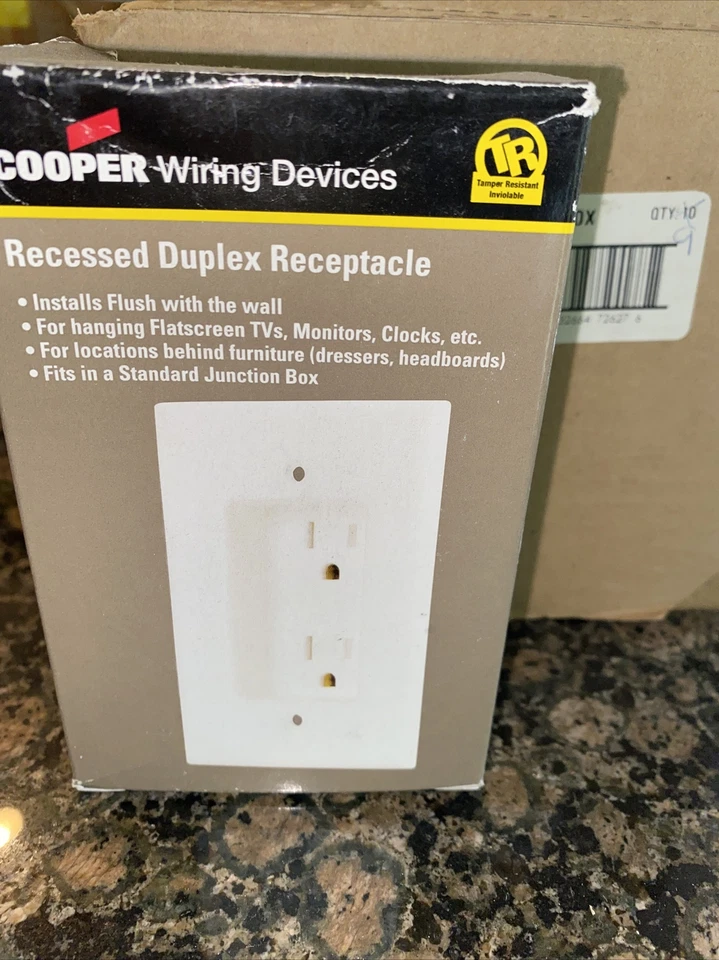 Cooper Wiring Devices, TR780W-BOX, Recessed Duplex Receptacle - Image 1 of 1