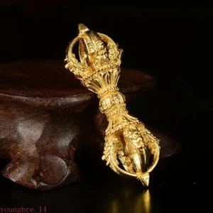 Tibet Buddhismus Handarbeit alt Kupfer vergoldet sechs Silben Mantra Vajra Dorje Anhänger - Bild 1 von 7