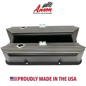 Ford FE All Finned Tall Black Valve Covers - Die-Cast Aluminum - Ansen USA - Picture 1 of 7