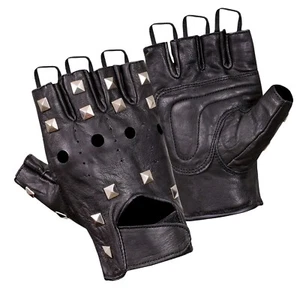 GUANTES DE CUERO SIN DEDOS MOTOCICLISTA CONDUCCIÓN CICLISMO SILLA DE RUEDAS GIMNASIO ACOLCHADOS - Imagen 1 de 3