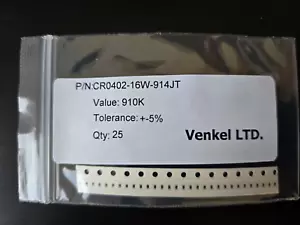 Resistencias SMT 0402 (1005 métricas) CR0402-16W-914JT 25 un. Venkel 910k ohmios ±5% - Imagen 1 de 1