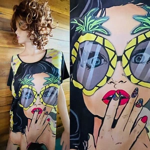 DREAM OUT Unique NWOT Anime 80s Inspired Face Print TUNIC TOP / Mini Dress 3XL - Picture 1 of 11