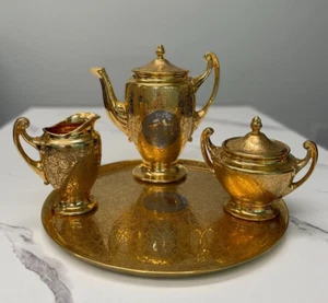 Teapot Creamer Sugar Bowl Royal Epiag Czechoslovakia Warranted 22 Carat Gold - Picture 1 of 19
