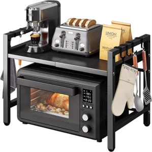 Hygrad 2 Tier Over Microwave Oven Shelf Storage Solution Organiser Stand Black - Picture 1 of 8