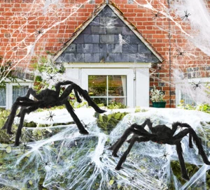 GIANT SPIDER HALLOWEEN SPIDERWEB WEBBING STRETCHY COBWEB COB WEBS DECORATION - Picture 1 of 18