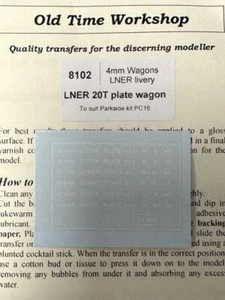 Old Time Workshop 8102 LNER 20T Plate Wagon Transfers (Parkside PC16) Spur O - Bild 1 von 1