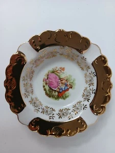 Porcelaine 5" Round Ashtray Crossed Arrows 1617 Gold Trim Vintage - Picture 1 of 10