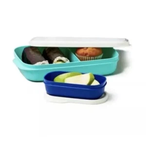 Brand NEW Tupperware Slim Lunch Box Container with Snack Container in Blues - Picture 1 of 1