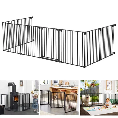 HOME-GARDEN-DECORATION 3/5/6/8 Panels Baby Pet Gate Safety Fireplace Playpen Adjustable Room Divider UK