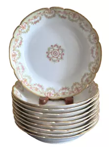 Antik Limoges LS&S Lazarus Straus and Sons 10 rosa Rosen Rand Suppenschüssel Teller - Bild 1 von 10