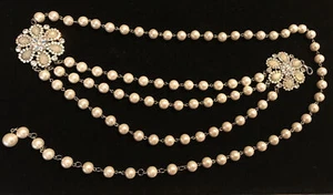 CARA NY Belt Pearl Flower w Crystals Vintage All Pearls & Crystals Adj. To 47” - Picture 1 of 10
