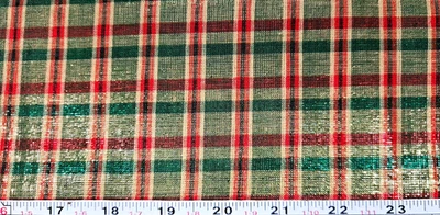 3 Yards Shiny Red Green Gold Christmas Plaid Fabric  - Image 1 of 2