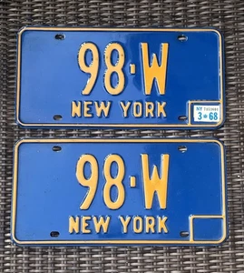 Juego vintage de placas de Nueva York 1968 98-W - Imagen 1 de 8