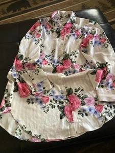 Victoria’s Secret Sleep Shirt Sz Large Buttons Long Sleeve Floral/Stripe Silky - Picture 1 of 6