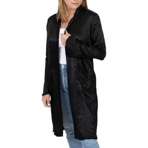 Jaga Blazer Jacket Black Satin Open Front Fray Hem Size 1  US Size 6 - Picture 1 of 11