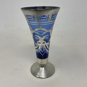 Jarrón vintage Art Nouveau plateado con diseño de cara único - Imagen 1 de 14