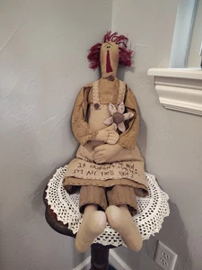 Honey And Me Primitive Raggedy Ann Loves Me Not Folk Art Country Farmhouse 30” - Picture 1 of 10