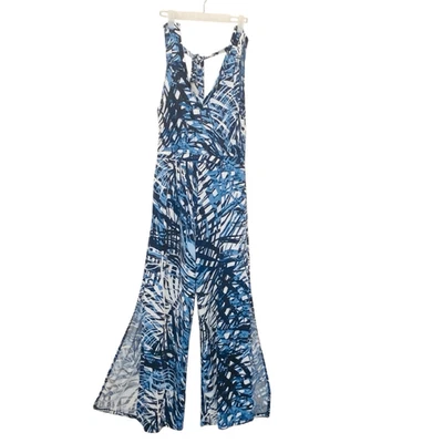 INC International Concepts 无袖宽开衩连身裤蓝色 S 码 — 第 1/4 张图片