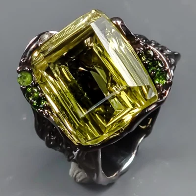 Anillo único de cuarzo limón natural de 20 quilates de plata de ley 925 talla 8/R431565 Foto 1 de 4