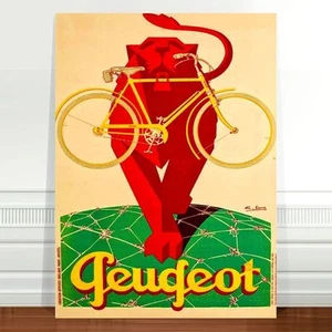 Vintage Cycle Advertising Poster Art ~ CANVAS PRINT 32x24" Peugeot Lion - Picture 1 of 1
