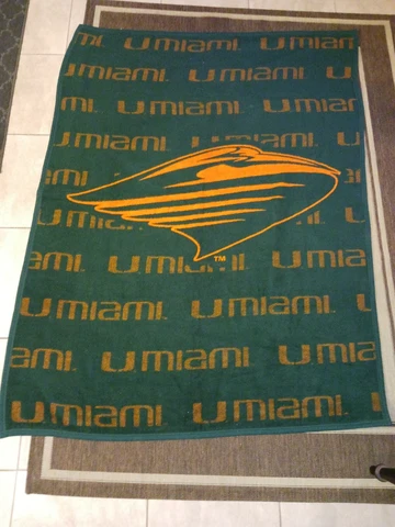 Vtg Biederlack NCAA University Miami Hurricanes UM Throw Blanket 74"x 55" Caines Cover
