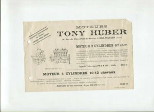 N°7963  / prospectus moteur TONY HUBER 2 et 4 cylindres   1905 ? - Picture 1 of 1