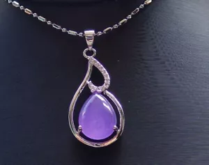 Genuine Purple Jade Drop Imitation Diamond Gourd Calabash 18KGP Pendant Necklace - Picture 1 of 4