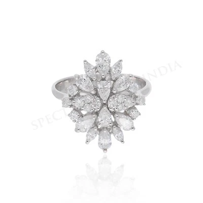 Lab Grown CVD Diamond Cluster Engagement Ring 14k White Gold Gift For Her 1.31Ct - Image 1 of 4