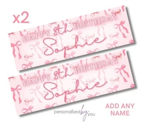 2x Personalised Photo Birthday Banners PINK Bows Large 16th 18th 21st 30th 40th - Picture 1 of 1