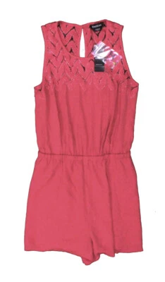 NUEVO CON ETIQUETAS - BEBE Mujer 'KASSY' Salmón Crochet Ribete Sin Mangas Encaje Mameluco TRAJE - XS Foto 1 de 2