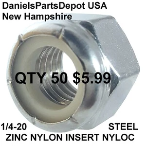 X50 SECHSKANT-KONTERMUTTERN NYLOCK NYLON-EINSATZ VERZINKTE STAHLMUTTER 1/4-20 EXPEDITED USA - Bild 1 von 14