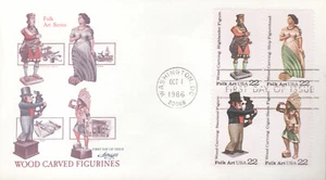 1986 FDC - Scott# 2240-43 - Wood Carved Figurines - Block of 4 - Artmaster - Picture 1 of 1
