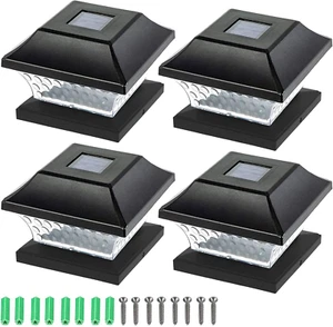Solar Post Cap Lights Outdoor - 4 Pack LED Fence Lights for 4X4 & 5X5 Wooden Pos - Picture 1 of 6