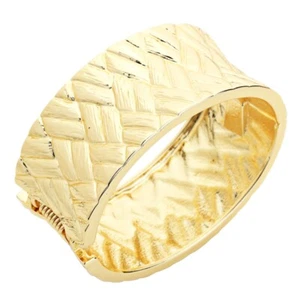 "Brazalete ancho con textura tono dorado brazalete grueso tejido de cesta ovalado con bisagras 1 1/8""" - Imagen 1 de 2