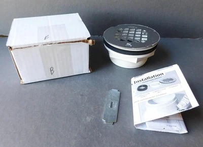 Круглый белый слив для душа Oatey 828 из ПВХ, 4 1/4 дюйма крышка из нержавеющей стали защелкивающаяся неиспользованная - Изображение 1 из 4