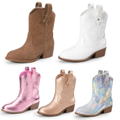 Niños Niñas Vaqueras Botas Vaqueras Bordadas Botas Occidentales Botas de Montar a Media Pantorrilla Foto 1 de 4