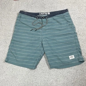 Katin Boardshorts Herren 32 blau Streifen Kordelzug Strand Surfen Schwimmen - Bild 1 von 9